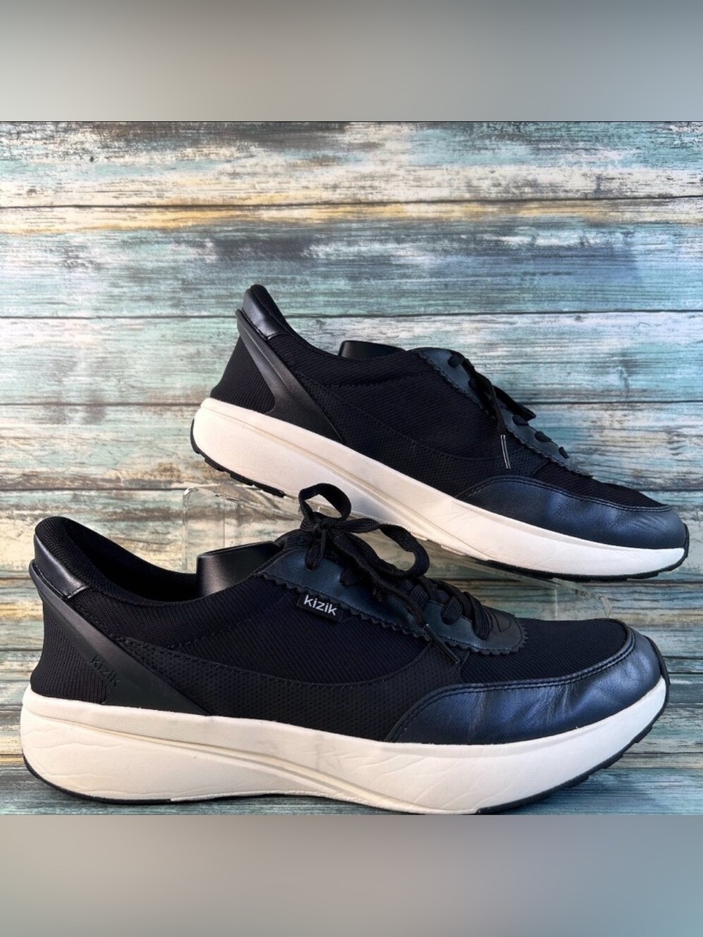 Kizik Paris Womens Athletic Shoe Size 11.5 Black Knit Leather Hands Free Slip On